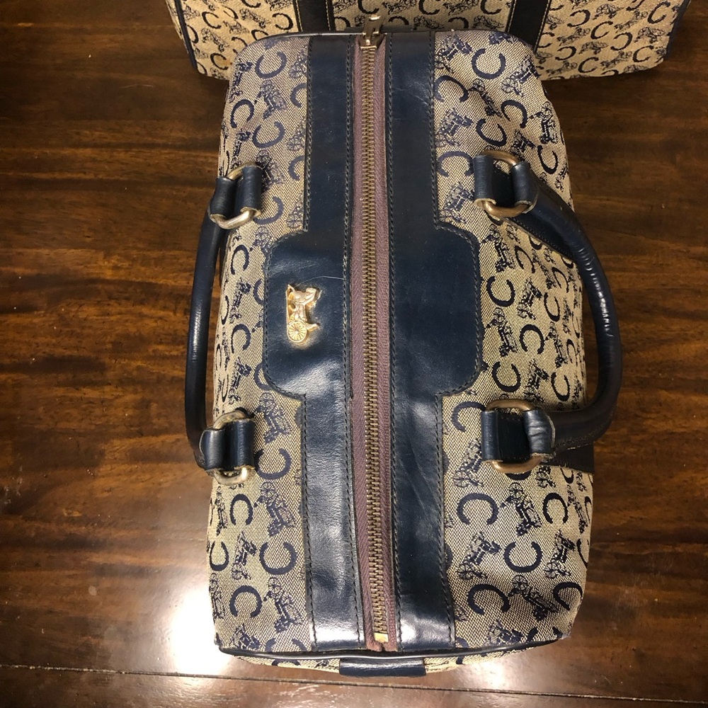 CELINE Navy Blue and Grey Monogram Boston Carry On Overnight Travel Bag 30cm - Picture 6 of 17